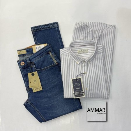جينز RUGGED + قميص نص كم BLUE RIVER